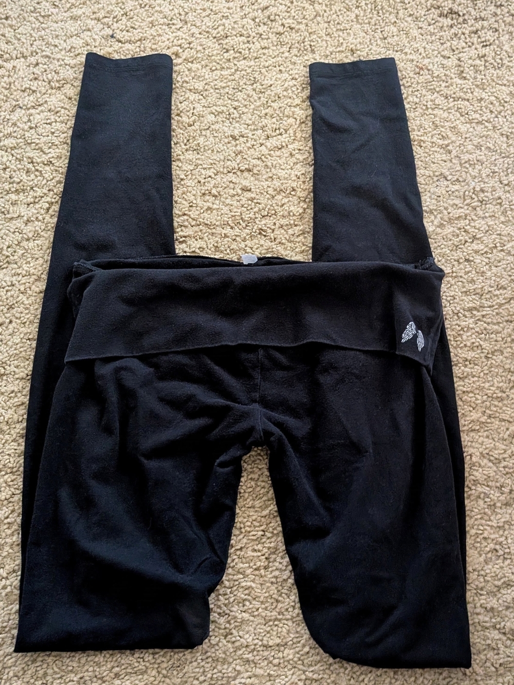 Victoria's Secret Black Fold-Over Waist Leggings with Sequin Love Design